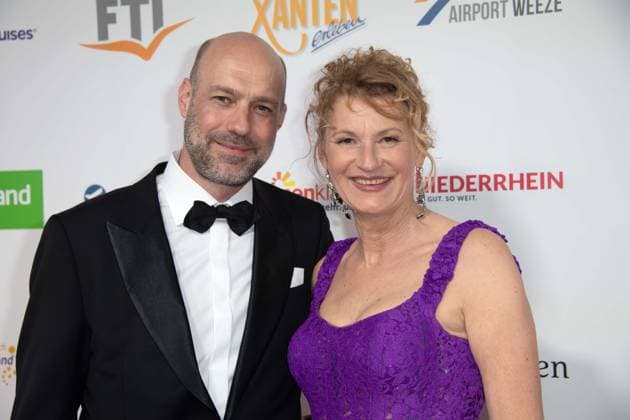 Heike HENKEL and Paul MEYER, athletics, high jumper, decathlete, red carpet, red carpet show, arrival, arrival, The Golden Sun 2023, on 22 04 2023 at Wunderland Kalkar,