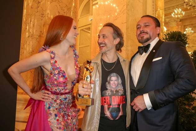 RECORD DATE NOT STATED 22.04.2023, Wiener Hofburg, ROMY - Film- u. TV-Preis, Gala-Verleihung des Fernseh-Preises von ORF u. KURIER im Bild: Barbara Meier, Michael Ostrowski, Klemens Hallmann, ROMY - Film- u. TV-Preis *** 22 04 2023, Vienna Hofburg, ROMY Film u TV Prize, Gala award ceremony of the ORF u KURIER television prize in the picture Barbara Meier, Michael Ostrowski, Klemens Hallmann, ROMY Film u TV Prize