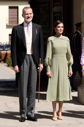 24-04-2023 Madrid Queen Letizia and King Felipe arriving for the presentation of the Miguel de Cervantes literature prize in the Spanish language 2022 to Rafael Cadenas at the university of Alcala de Henares in Madrid. No Spain Â  Copyright: xPPEx