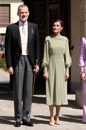 24-04-2023 Madrid Queen Letizia and King Felipe arriving for the presentation of the Miguel de Cervantes literature prize in the Spanish language 2022 to Rafael Cadenas at the university of Alcala de Henares in Madrid. No Spain Â  Copyright: xPPEx