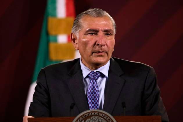 April 24, 2023, Mexico City, Mexico: The Secretary of the Interior of Mexico, Adan Augusto Lopez chairs the morning conference of the President of Mexico, Andres Manuel Lopez Obrador, who is convalescing from Covid 19 at the National Palace in Mexico City. on April 24, 2023 in Mexico City, Mexico Mexico City Mexico - ZUMAe321 20230424_zia_e321_002 Copyright: xLuisxBarronx