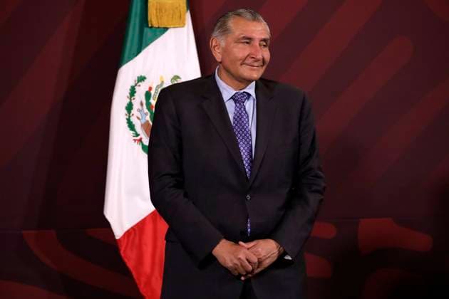 The Secretary of the Interior of Mexico presides over the press conference at the National Palace April 24, 2023, Mexico City, Mexico: The Secretary of the Interior of Mexico, Adan Augusto Lopez chairs the morning conference of the President of Mexico, Andres Manuel Lopez Obrador, who is convalescing from Covid 19 at the National Palace in Mexico City. on April 24, 2023 in Mexico City, Mexico (Photo by Luis Barron Eyepix Group). Copyright: xLuisxBarronx xEyepixxGroupx LB20230424_ADAN_ALH5