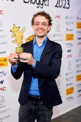 Linguist Simon Meier Vieracker from TikTok channel fussballinguist at the election for the Golden Bloggers 2023 at the Rudas Club Düsseldorf, 24 04 2023 NRW Germany. Copyright: xChristophxHardtx