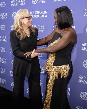 Meryl Streep and Viola Davis arrive on the red carpet at the 48th Chaplin Award Gala honoring Viola Davis at Alice Tully Hall, Lincoln Center in New York City on Monday, April 24, 2023.  NYP20230424523 GabrielexHoltermann