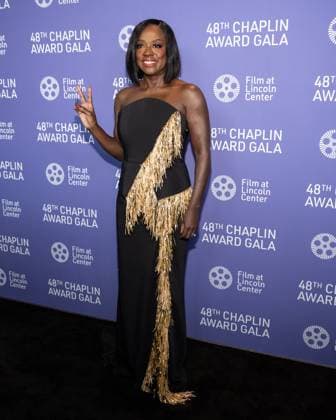 Viola Davis arrives on the red carpet at the 48th Chaplin Award Gala honoring Viola Davis at Alice Tully Hall, Lincoln Center in New York City on Monday, April 24, 2023.  NYP20230424507 GabrielexHoltermann