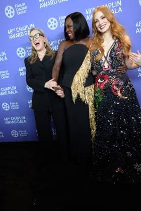 April 24, 2023, New York, NY, USA: MERYL STREEP, VIOLA DAVIS, and JESSICA CHASTAIN attend the 48th Chaplin Award Gala honoring Viola Davis, presented by Film at Lincoln Center,.Alice Tully Hall, Lincoln Center, NYCApril 24, 2023 .New York City..April 24, 2023. New York USA - ZUMAms4_ 20230424_zaf_ms4_014 Copyright: xSoniaxMoskowitzxGordonx