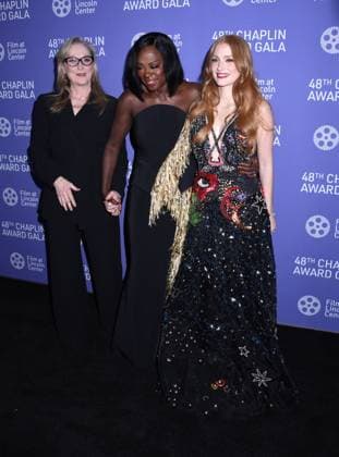 April 24, 2023, New York, New York, USA: Meryl Streep, Viola Davis and Jessica Chastain attend the 48th Chaplin Award Honoring Viola Davis at Lincoln Centers Alice Tully Hall in New York. New York USA - ZUMAp281 20230424_zea_p281_043 Copyright: xPhotoxImagexPressx
