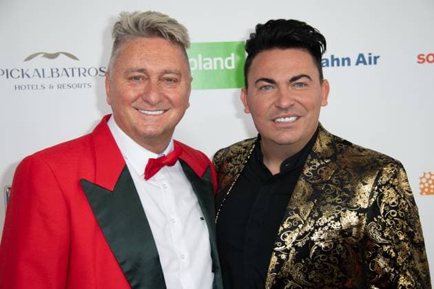 Matthias MANGIAPANE and Hubert FELLA, TV actors, red carpet, red carpet show, arrival, arrival, The Golden Sun 2023, on 22 04 2023 in Wunderland Kalkar,