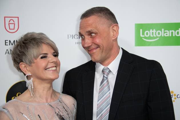 Linda FELLER, singer, and husband Andreas SCHMIDT, red carpet, red carpet show, arrival, arrival, The Golden Sun 2023, on 22 04 2023 at Wunderland Kalkar,