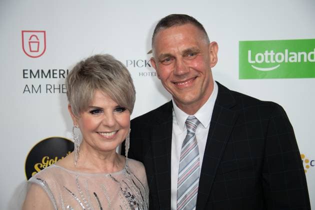 Linda FELLER, singer, and husband Andreas SCHMIDT, red carpet, red carpet show, arrival, arrival, The Golden Sun 2023, on 22 04 2023 at Wunderland Kalkar,