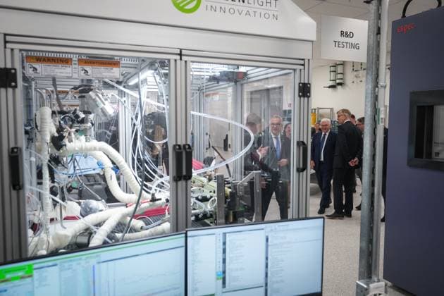 April 25, 2023, BURNABY, BC, CANADA: Germany President Frank-Walter Steinmeier, right, tours fuel cell stack manufacturer, Cellcentric Canada, in Burnaby, B.C., Tuesday, April 25, 2023. BURNABY CANADA  - ZUMAc35_ 20230425_zaf_c35_063 Copyright: xDarrylxDyckx