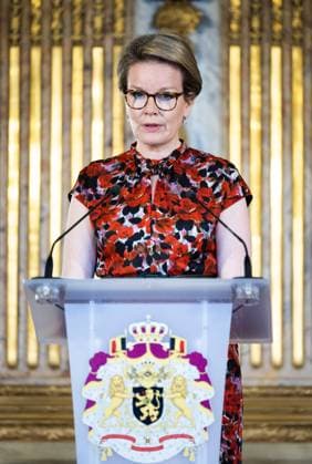Queen Mathilde of Belgium delivers a speech at the presentation of the Queen Mathilde Prize ISEE IDEA IDO of the Queen Mathilde Fund, at the Royal Palace in Brussels, Wednesday 26 April 2023. The Queen Mathilde Fund annually supports dozens of initiatives in Belgium that empower socially vulnerable children and young people. The project call I SEE, IDEA, I DO specifically provides support and professional guidance to young people who are looking for solutions to local challenges and thus aims to encourage young people s entrepreneurship. Just before the award ceremony, the Queen had a meeting with the youth jury, which again selected the laureate of the Queen Mathilde Prize from various projects this year.  BENOITxDOPPAGNE 66108650
