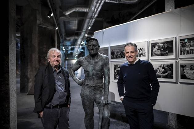 <p>Bergbau trifft Fußball: Austellung von Ruhr-Museum und Fußball-Museum mit diversen Begleitaktionen. Vorgespräch mit Heinrich Theodor Grütter, Direktor des Ruhr-Museums, und Manuel Neukirchner, Direktor des Deutschen Fußballmuseums, in der Ausstellung. Deutschland NRW Essen Copyright: FabianxStrauch