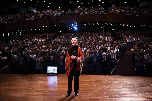 THE HAGUE - Jane Goodall during a lecture at the World Forum. Jane Goodall gained worldwide fame for her research on chimpanzees. ANP RAMON VAN FLYMEN netherlands out - belgium out  Copyright: xx x468122145x originalFilename: 468122145.jpg