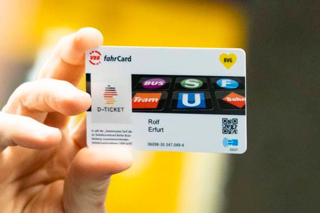 Symbolic start of the Deutschlandticket Board of Directors operation at BVG Rolf Erfurt shows a Deutschlandticket at Museumsinsel station in Berlin on May 1, 2023 Start of the Deutschlandticket