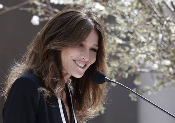 Carla Bruni delivers remarks before the Karl Lagerfeld: A Line of Beauty press preview on the morning before The Met Gala at The Metropolitan Museum of Art in New York City on Monday, May 1, 2023.  NYP202305019004 JOHNxANGELILLO