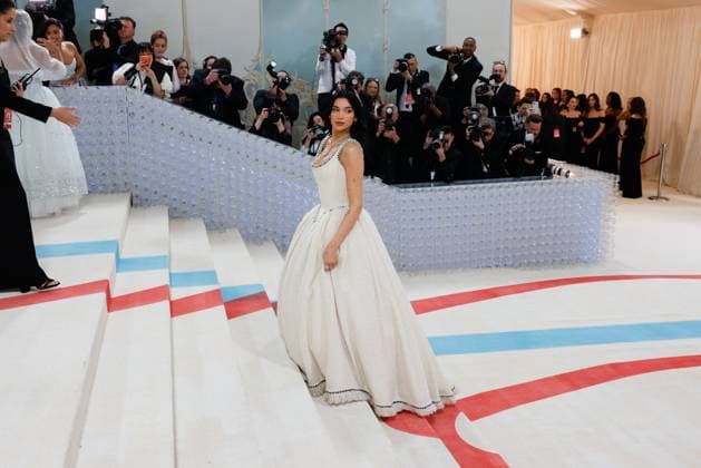 Dua Lipa arrives on the red carpet for The Met Gala at The Metropolitan Museum of Art celebrating the opening of Karl Lagerfeld: A Line of Beauty in New York City on Monday, May 1, 2023.  NYP202305012906 JOHNxANGELILLO