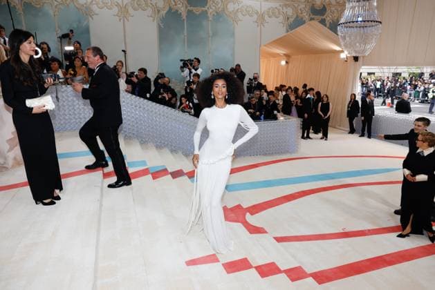 Imaan Hammam arrives on the red carpet for The Met Gala at The Metropolitan Museum of Art celebrating the opening of Karl Lagerfeld: A Line of Beauty in New York City on Monday, May 1, 2023.  NYP202305012922 JOHNxANGELILLO