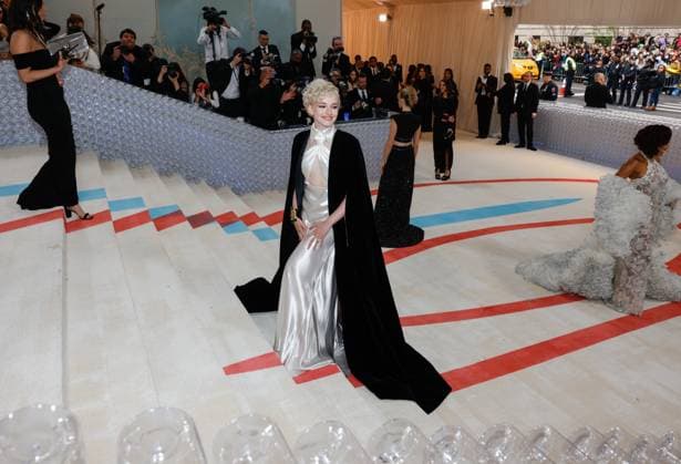 Julia Garner arrives on the red carpet for The Met Gala at The Metropolitan Museum of Art celebrating the opening of Karl Lagerfeld: A Line of Beauty in New York City on Monday, May 1, 2023.  NYP202305012931 JOHNxANGELILLO