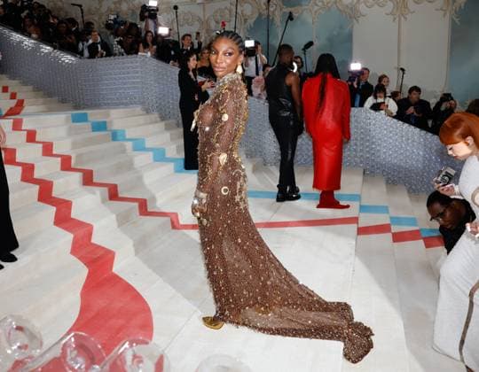 Michaela Coel arrives on the red carpet for The Met Gala at The Metropolitan Museum of Art celebrating the opening of Karl Lagerfeld: A Line of Beauty in New York City on Monday, May 1, 2023.  NYP202305012943 JOHNxANGELILLO