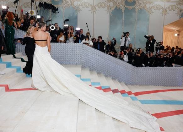 Florence Pugh arrives on the red carpet for The Met Gala at The Metropolitan Museum of Art celebrating the opening of Karl Lagerfeld: A Line of Beauty in New York City on Monday, May 1, 2023.  NYP202305012951 JOHNxANGELILLO