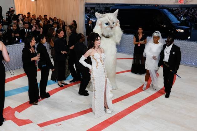 Anne Hathaway arrives on the red carpet for The Met Gala at The Metropolitan Museum of Art celebrating the opening of Karl Lagerfeld: A Line of Beauty in New York City on Monday, May 1, 2023.  NYP202305012970 JOHNxANGELILLO