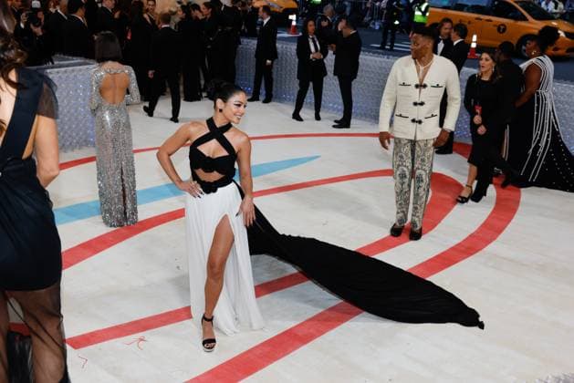 Vanessa Hudgens arrives on the red carpet for The Met Gala at The Metropolitan Museum of Art celebrating the opening of Karl Lagerfeld: A Line of Beauty in New York City on Monday, May 1, 2023.  NYP202305012981 JOHNxANGELILLO