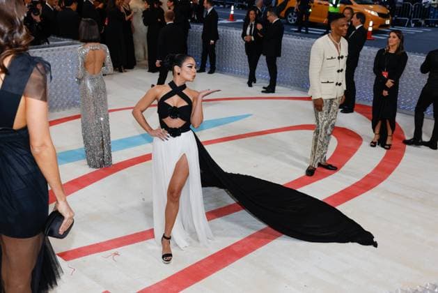 Vanessa Hudgens arrives on the red carpet for The Met Gala at The Metropolitan Museum of Art celebrating the opening of Karl Lagerfeld: A Line of Beauty in New York City on Monday, May 1, 2023.  NYP202305012982 JOHNxANGELILLO