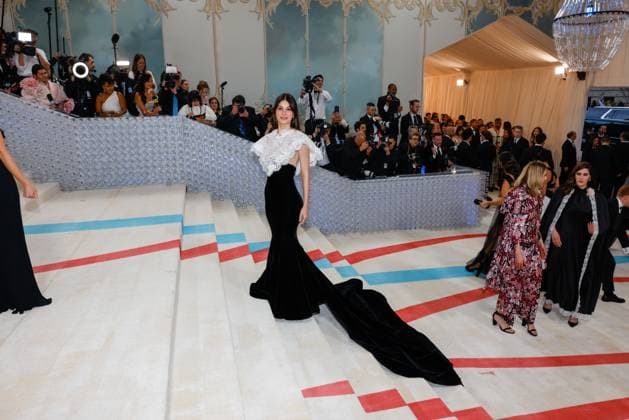 Camila Morrone arrives on the red carpet for The Met Gala at The Metropolitan Museum of Art celebrating the opening of Karl Lagerfeld: A Line of Beauty in New York City on Monday, May 1, 2023.  NYP202305012984 JOHNxANGELILLO