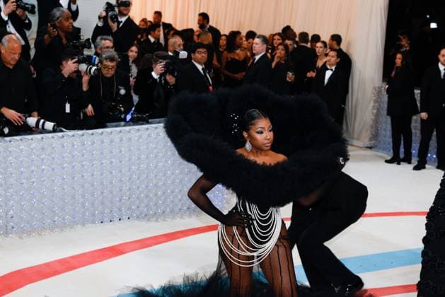 Yung Miami arrives on the red carpet for The Met Gala at The Metropolitan Museum of Art celebrating the opening of Karl Lagerfeld: A Line of Beauty in New York City on Monday, May 1, 2023.  NYP202305012397 JOHNxANGELILLO
