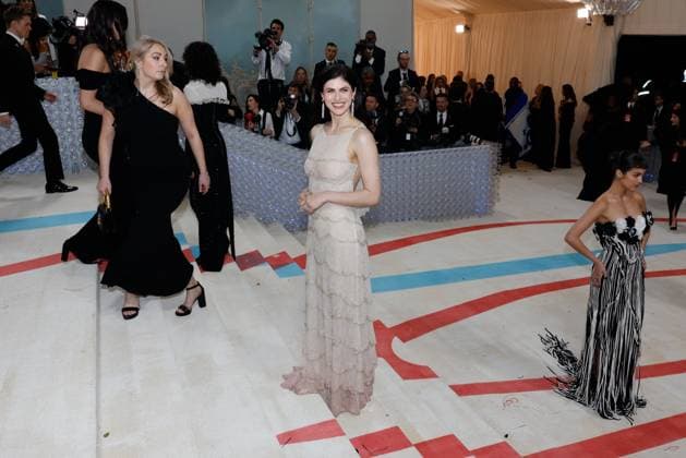 Alexandra Daddario arrives on the red carpet for The Met Gala at The Metropolitan Museum of Art celebrating the opening of Karl Lagerfeld: A Line of Beauty in New York City on Monday, May 1, 2023.  NYP20230501269 JOHNxANGELILLO