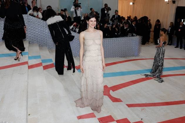 Alexandra Daddario arrives on the red carpet for The Met Gala at The Metropolitan Museum of Art celebrating the opening of Karl Lagerfeld: A Line of Beauty in New York City on Monday, May 1, 2023.  NYP20230501276 JOHNxANGELILLO