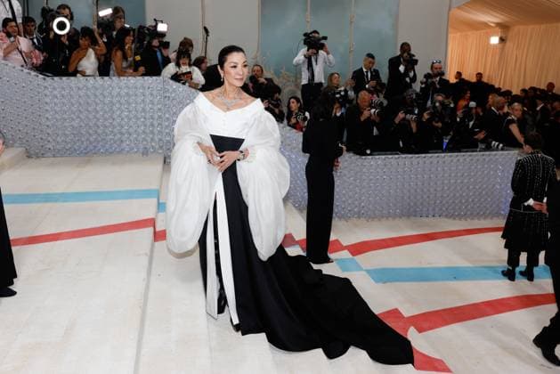 Michelle Yeoh arrives on the red carpet for The Met Gala at The Metropolitan Museum of Art celebrating the opening of Karl Lagerfeld: A Line of Beauty in New York City on Monday, May 1, 2023.  NYP20230501304 JOHNxANGELILLO