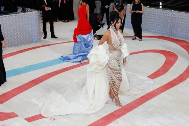 Kim Kardashian arrives on the red carpet for The Met Gala at The Metropolitan Museum of Art celebrating the opening of Karl Lagerfeld: A Line of Beauty in New York City on Monday, May 1, 2023.  NYP20230501307 JOHNxANGELILLO