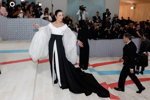 Michelle Yeoh arrives on the red carpet for The Met Gala at The Metropolitan Museum of Art celebrating the opening of Karl Lagerfeld: A Line of Beauty in New York City on Monday, May 1, 2023.  NYP20230501315 JOHNxANGELILLO
