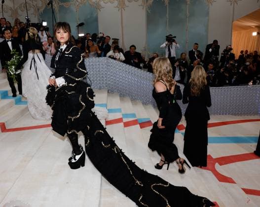 Jenna Ortega arrives on the red carpet for The Met Gala at The Metropolitan Museum of Art celebrating the opening of Karl Lagerfeld: A Line of Beauty in New York City on Monday, May 1, 2023.  NYP20230501318 JOHNxANGELILLO