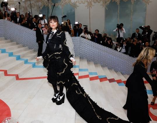 Jenna Ortega arrives on the red carpet for The Met Gala at The Metropolitan Museum of Art celebrating the opening of Karl Lagerfeld: A Line of Beauty in New York City on Monday, May 1, 2023.  NYP20230501319 JOHNxANGELILLO