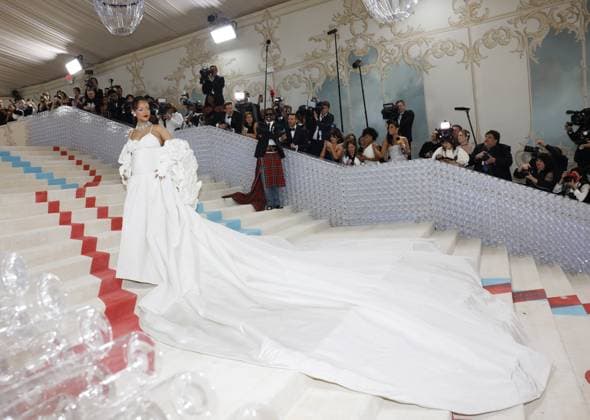Rihanna and A$AP Rocky arrive on the red carpet for The Met Gala at The Metropolitan Museum of Art celebrating the opening of Karl Lagerfeld: A Line of Beauty in New York City on Monday, May 1, 2023.  NYP202305018003 JOHNxANGELILLO