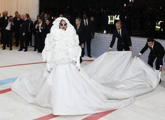 Rihanna arrives on the red carpet for The Met Gala at The Metropolitan Museum of Art celebrating the opening of Karl Lagerfeld: A Line of Beauty in New York City on Monday, May 1, 2023.  NYP202305018006 JOHNxANGELILLO