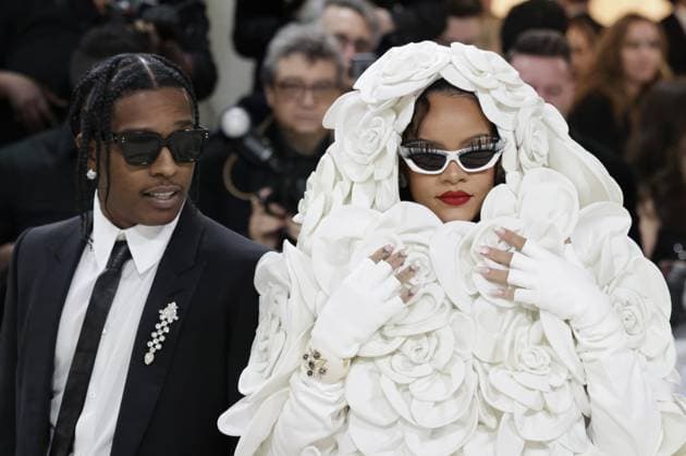 Rihanna and A$AP Rocky arrive on the red carpet for The Met Gala at The Metropolitan Museum of Art celebrating the opening of Karl Lagerfeld: A Line of Beauty in New York City on Monday, May 1, 2023.  NYP202305018010 JOHNxANGELILLO