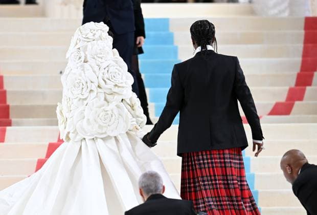 May 1, 2023, New York, New York, USA: The Metropolitan MuseumÃ¢â‚¬â ¢s annual Met Gala honoring Karl Lagerfeld brings out crowds on the carpet as well as in the street. Here Rihanna is the last arrive on the carpet with ASAP Rocky. (Photo Andrea RENAULT Zuma Press) New York USA - ZUMAg115 20230501_zaf_g115_003 Copyright: xAndreaxRenaultx