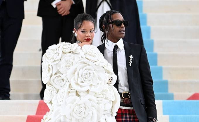 May 1, 2023, New York, New York, USA: The Metropolitan MuseumÃ¢â‚¬â ¢s annual Met Gala honoring Karl Lagerfeld brings out crowds on the carpet as well as in the street. Here Rihanna is the last arrive on the carpet with ASAP Rocky. (Photo Andrea RENAULT Zuma Press) New York USA - ZUMAg115 20230501_zaf_g115_009 Copyright: xAndreaxRenaultx