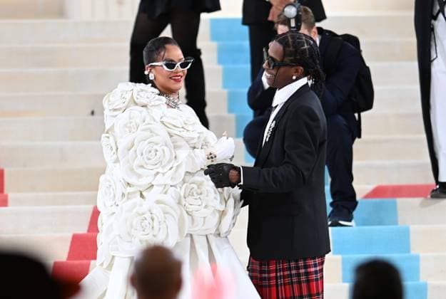 May 1, 2023, New York, New York, USA: The Metropolitan MuseumÃ¢â‚¬â ¢s annual Met Gala honoring Karl Lagerfeld brings out crowds on the carpet as well as in the street. Here Rihanna is the last arrive on the carpet with ASAP Rocky. (Photo Andrea RENAULT Zuma Press) New York USA - ZUMAg115 20230501_zaf_g115_007 Copyright: xAndreaxRenaultx