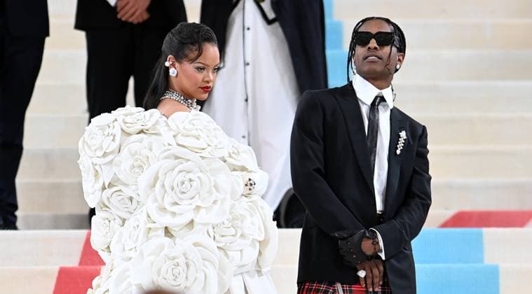 May 1, 2023, New York, New York, USA: The Metropolitan MuseumÃ¢â‚¬â ¢s annual Met Gala honoring Karl Lagerfeld brings out crowds on the carpet as well as in the street. Here Rihanna is the last arrive on the carpet with ASAP Rocky. (Photo Andrea RENAULT Zuma Press) New York USA - ZUMAg115 20230501_zaf_g115_010 Copyright: xAndreaxRenaultx