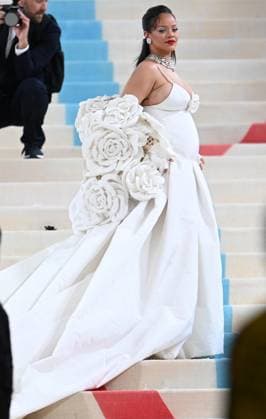 May 1, 2023, New York, New York, USA: The Metropolitan MuseumÃ¢â‚¬â ¢s annual Met Gala honoring Karl Lagerfeld brings out crowds on the carpet as well as in the street. Here Rihanna is the last arrive on the carpet with ASAP Rocky. (Photo Andrea RENAULT Zuma Press) New York USA - ZUMAg115 20230501_zaf_g115_016 Copyright: xAndreaxRenaultx