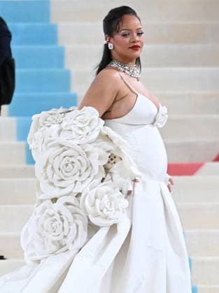 May 1, 2023, New York, New York, USA: The Metropolitan MuseumÃ¢â‚¬â ¢s annual Met Gala honoring Karl Lagerfeld brings out crowds on the carpet as well as in the street. Here Rihanna is the last arrive on the carpet with ASAP Rocky. (Photo Andrea RENAULT Zuma Press) New York USA - ZUMAg115 20230501_zaf_g115_017 Copyright: xAndreaxRenaultx