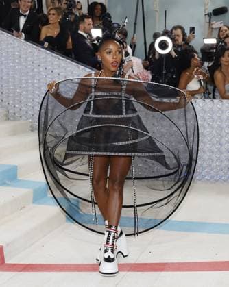 Janelle Monae arrives on the red carpet for The Met Gala at The Metropolitan Museum of Art celebrating the opening of Karl Lagerfeld: A Line of Beauty in New York City on Monday, May 1, 2023.  NYP202305014036 JOHNxANGELILLO