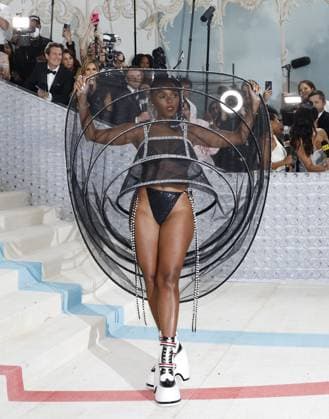 Janelle Monae arrives on the red carpet for The Met Gala at The Metropolitan Museum of Art celebrating the opening of Karl Lagerfeld: A Line of Beauty in New York City on Monday, May 1, 2023.  NYP202305014037 JOHNxANGELILLO