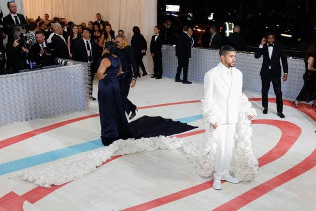 Bad Bunny arrives on the red carpet for The Met Gala at The Metropolitan Museum of Art celebrating the opening of Karl Lagerfeld: A Line of Beauty in New York City on Monday, May 1, 2023.  NYP202305012442 JOHNxANGELILLO