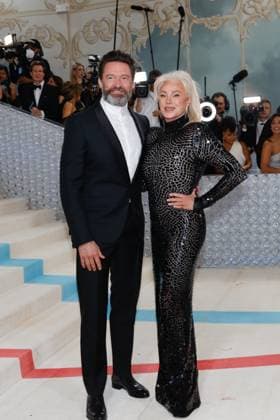 (L-R) Hugh Jackman and Deborra-Lee Furness arrive on the red carpet for The Met Gala at The Metropolitan Museum of Art celebrating the opening of Karl Lagerfeld: A Line of Beauty in New York City on Monday, May 1, 2023.  NYP20230501954 JOHNxANGELILLO